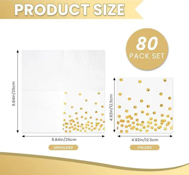 Alt view image 9 of 10 - 80 Pack of White Paper Cocktail Napkins with Gold Foil Polka Dot ConfettiPolka Dot Party Supplies(5 x 5 in3-ply) (gold)