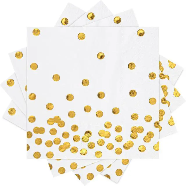 Alt view image 8 of 10 - 80 Pack of White Paper Cocktail Napkins with Gold Foil Polka Dot ConfettiPolka Dot Party Supplies(5 x 5 in3-ply) (gold)