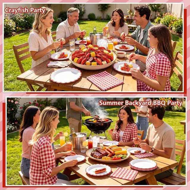 Alt view image 5 of 7 - 80 Pcs Red Gingham Napkins, 6.5" Red White Checkered Plaid Napkins