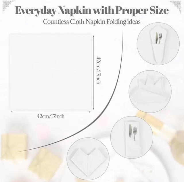 Alt view image 5 of 7 - White Cloth Napkins - 8 Pack 17" x 17" Washable Polyester Napkins