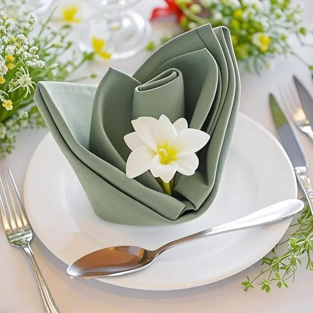 Alt view image 5 of 6 - Sage Green Heavy Duty Cloth Napkins Set of 4 - Decorative 17x17 Inch Polyester Napkins with Hemmed Edges, 210GSM, Washable & Reusable for Dinner, Wedding, Party, Banquet & Everyday Use