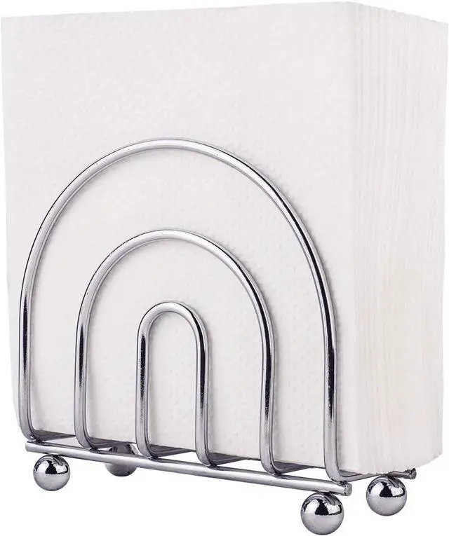 Main image of Chrome Paper Napkin Holder & Tissue Dispenser for Kitchen Countertops | Classic metal organizer for dining tables, picnics & patios. Stable dispenser perfect for indoor or outdoor entertaining.