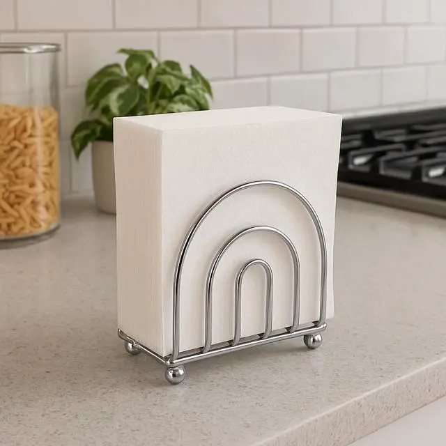 Alt view image 3 of 5 - Chrome Paper Napkin Holder & Tissue Dispenser for Kitchen Countertops | Classic metal organizer for dining tables, picnics & patios. Stable dispenser perfect for indoor or outdoor entertaining.
