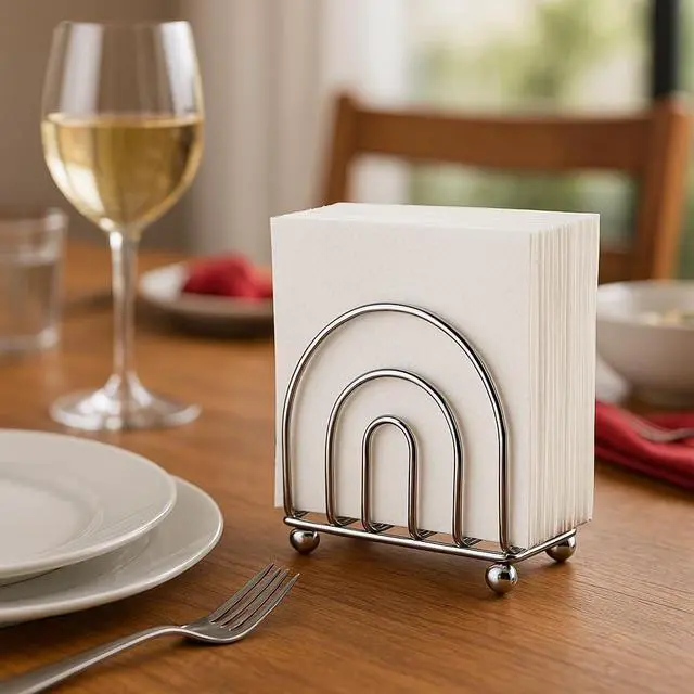 Alt view image 2 of 5 - Chrome Paper Napkin Holder & Tissue Dispenser for Kitchen Countertops | Classic metal organizer for dining tables, picnics & patios. Stable dispenser perfect for indoor or outdoor entertaining.