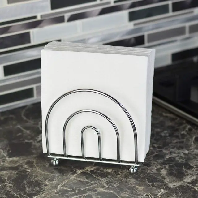 Alt view image 4 of 5 - Chrome Paper Napkin Holder & Tissue Dispenser for Kitchen Countertops | Classic metal organizer for dining tables, picnics & patios. Stable dispenser perfect for indoor or outdoor entertaining.