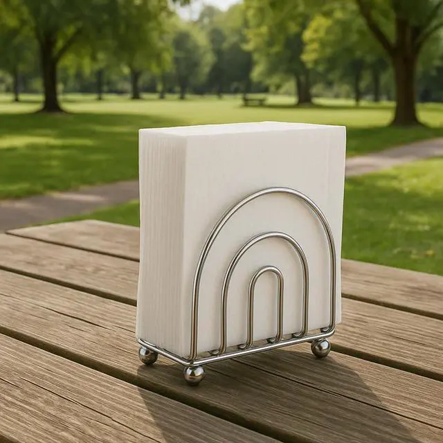Alt view image 5 of 5 - Chrome Paper Napkin Holder & Tissue Dispenser for Kitchen Countertops | Classic metal organizer for dining tables, picnics & patios. Stable dispenser perfect for indoor or outdoor entertaining.