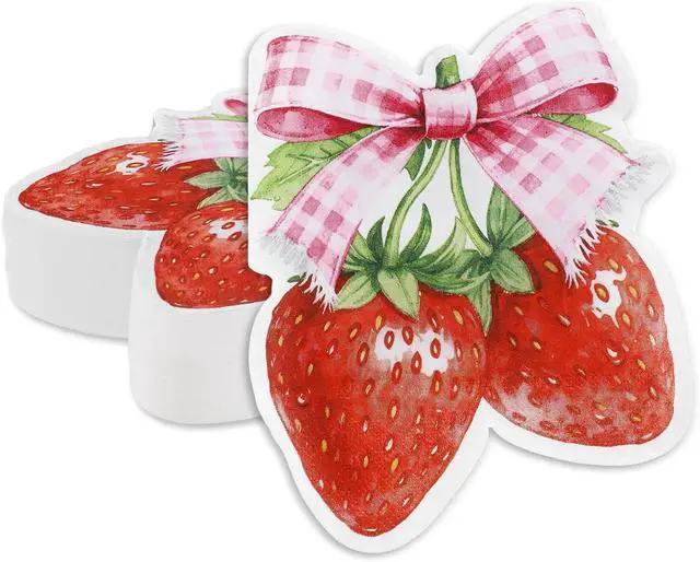 Main image of 60 Pcs Strawberry Napkins, Pink Bow Strawberrys Cocktail Napkins Strawberry Party Decorations for Baby Shower, Sweet One Birthday, Berry Theme Party