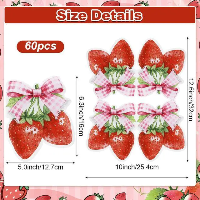 Alt view image 2 of 7 - 60 Pcs Strawberry Napkins, Pink Bow Strawberrys Cocktail Napkins Strawberry Party Decorations for Baby Shower, Sweet One Birthday, Berry Theme Party
