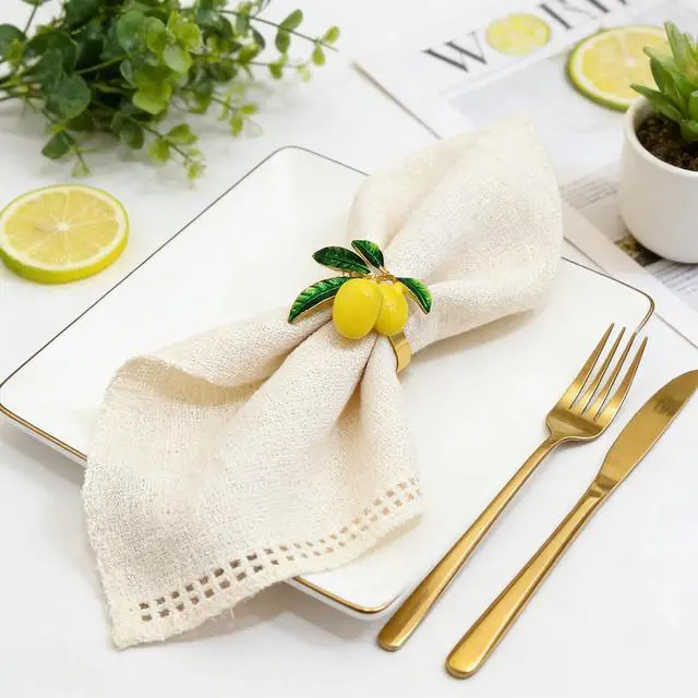 Alt view image 2 of 7 - Lemon Napkin Rings Set of 6 Tropical Fruit Napkin Ring Holder for Holiday Family Gatherings Rustic Farmhouse Daily Table Setting,Coastal Beach Napkin Rings for Pool Party Beachy Wedding Decor