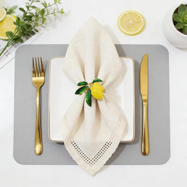 Alt view image 3 of 7 - Lemon Napkin Rings Set of 6 Tropical Fruit Napkin Ring Holder for Holiday Family Gatherings Rustic Farmhouse Daily Table Setting,Coastal Beach Napkin Rings for Pool Party Beachy Wedding Decor