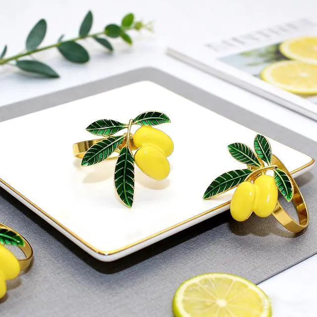 Alt view image 5 of 7 - Lemon Napkin Rings Set of 6 Tropical Fruit Napkin Ring Holder for Holiday Family Gatherings Rustic Farmhouse Daily Table Setting,Coastal Beach Napkin Rings for Pool Party Beachy Wedding Decor