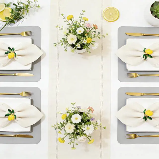Alt view image 6 of 7 - Lemon Napkin Rings Set of 6 Tropical Fruit Napkin Ring Holder for Holiday Family Gatherings Rustic Farmhouse Daily Table Setting,Coastal Beach Napkin Rings for Pool Party Beachy Wedding Decor