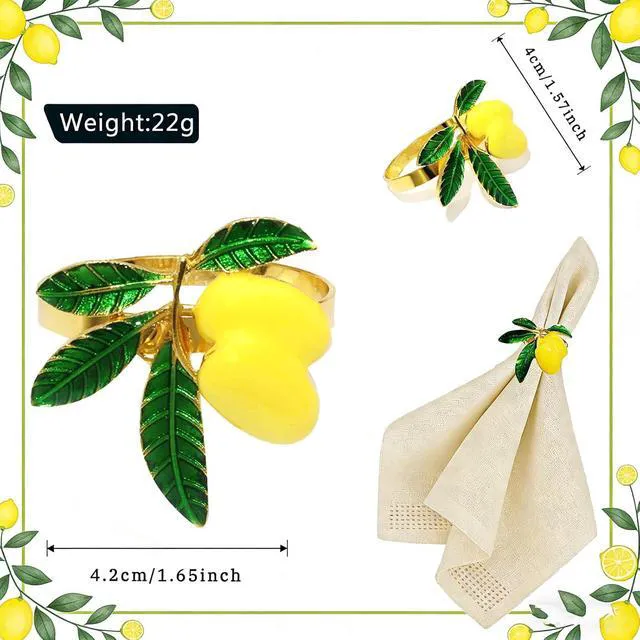 Alt view image 7 of 7 - Lemon Napkin Rings Set of 6 Tropical Fruit Napkin Ring Holder for Holiday Family Gatherings Rustic Farmhouse Daily Table Setting,Coastal Beach Napkin Rings for Pool Party Beachy Wedding Decor