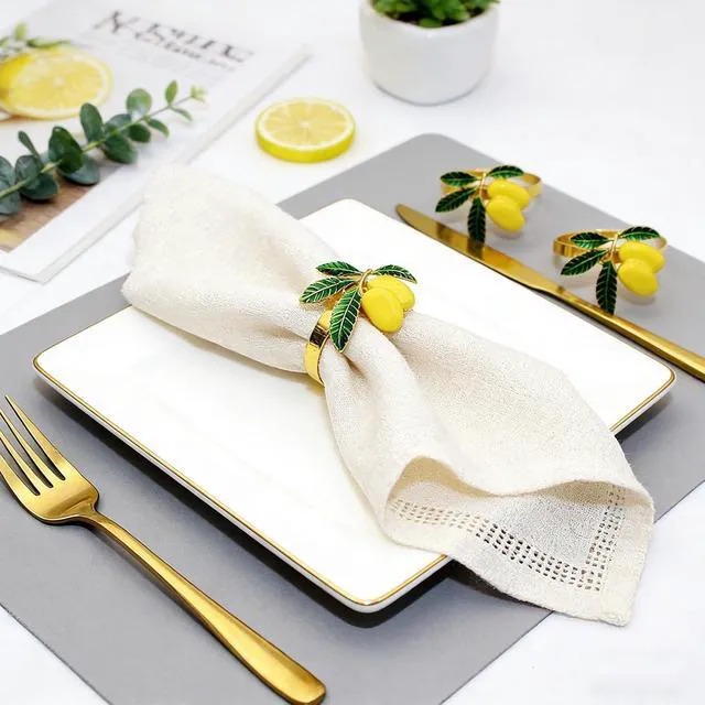 Alt view image 4 of 7 - Lemon Napkin Rings Set of 6 Tropical Fruit Napkin Ring Holder for Holiday Family Gatherings Rustic Farmhouse Daily Table Setting,Coastal Beach Napkin Rings for Pool Party Beachy Wedding Decor