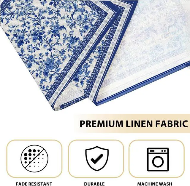 Alt view image 3 of 6 - Blue Floral Branches Linen Placemats Set of 4, Chinoiserie Table Mats | Washable Non-Slip Heat Resistant Linen Fabric Rectangle Place Mats for Indoor Outdoor Party Kitchen Dining Decor 12 x 18 Inch
