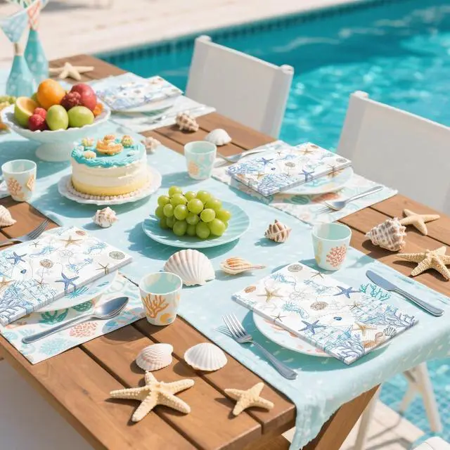 Alt view image 3 of 7 - 50 Pcs Nautical Coastal Paper Napkins, Sea Blue Disposable Guest Towels for Wedding, Boat & Beach Parties, Bathroom Hand Towels, Dinner Decorative Supplies