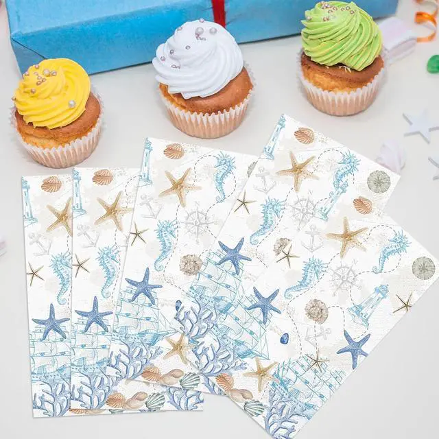 Alt view image 7 of 7 - 50 Pcs Nautical Coastal Paper Napkins, Sea Blue Disposable Guest Towels for Wedding, Boat & Beach Parties, Bathroom Hand Towels, Dinner Decorative Supplies