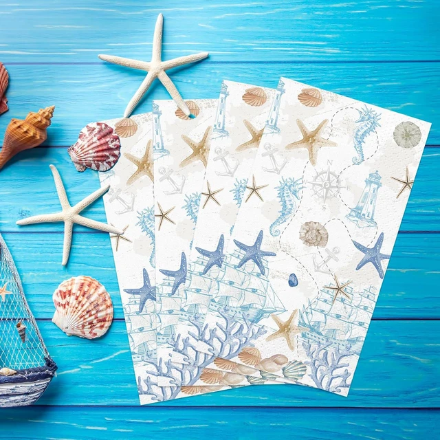 Alt view image 5 of 7 - 50 Pcs Nautical Coastal Paper Napkins, Sea Blue Disposable Guest Towels for Wedding, Boat & Beach Parties, Bathroom Hand Towels, Dinner Decorative Supplies