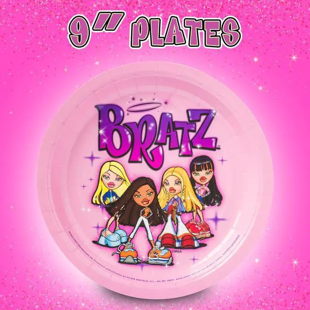 Alt view image 3 of 7 - Bratz Dolls Featuring Yasmin, Sasha, Jade, and Cloe 32 Pack Partyware Disposable Paper Plates and Napkins