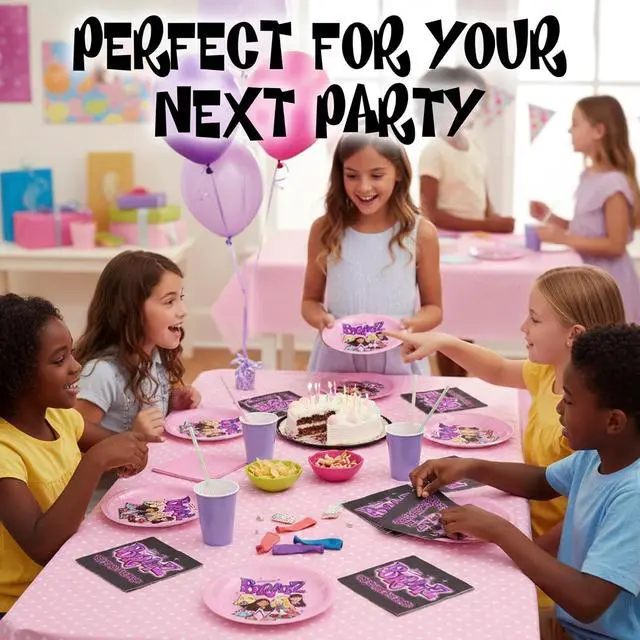 Alt view image 5 of 7 - Bratz Dolls Featuring Yasmin, Sasha, Jade, and Cloe 32 Pack Partyware Disposable Paper Plates and Napkins