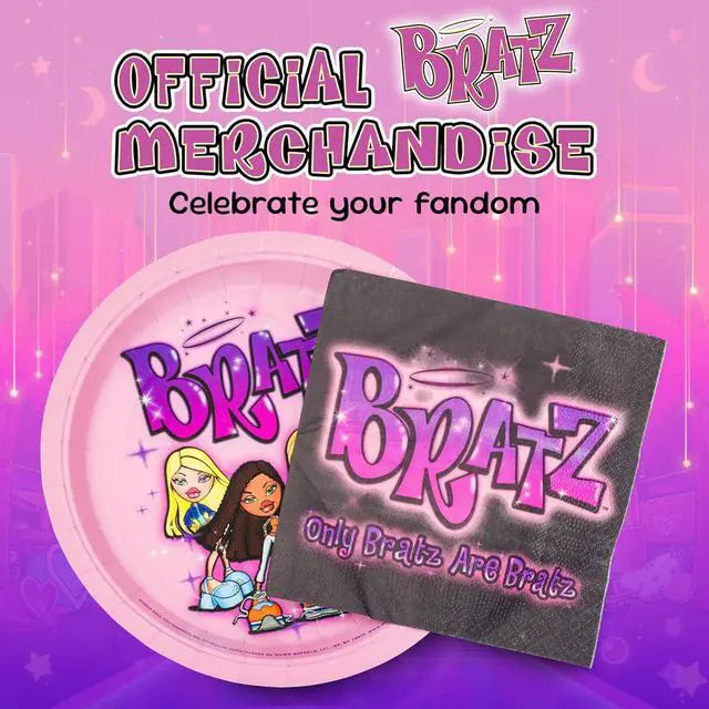 Alt view image 6 of 7 - Bratz Dolls Featuring Yasmin, Sasha, Jade, and Cloe 32 Pack Partyware Disposable Paper Plates and Napkins