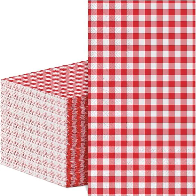 Main image of 60 Pcs Red Gingham Napkins, 2 Ply Red and White Plaid Bathroom Napkins Guest Disposable Checkered Dinner Napkin for patriotic, Picnic, 4th of july, Birthday