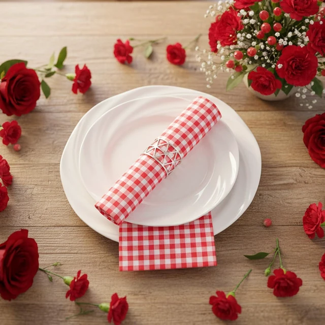 Alt view image 2 of 7 - 60 Pcs Red Gingham Napkins, 2 Ply Red and White Plaid Bathroom Napkins Guest Disposable Checkered Dinner Napkin for patriotic, Picnic, 4th of july, Birthday