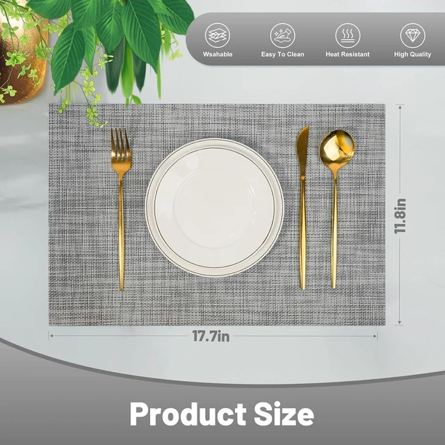 Alt view image 2 of 7 - Placemats Set of 6Non-Slip PVC Weave Table Mats Easy to CleanHeat Resistant Place Mats for Kitchen Dining Table Decoration Indoor OutdoorGray