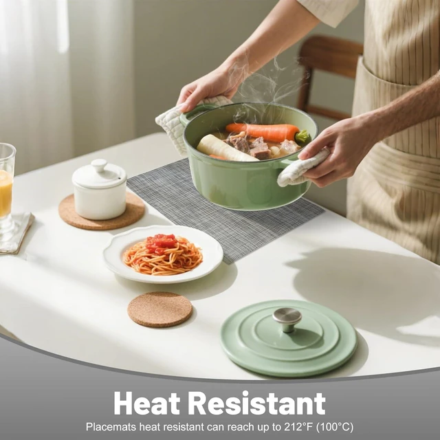 Alt view image 4 of 7 - Placemats Set of 6Non-Slip PVC Weave Table Mats Easy to CleanHeat Resistant Place Mats for Kitchen Dining Table Decoration Indoor OutdoorGray