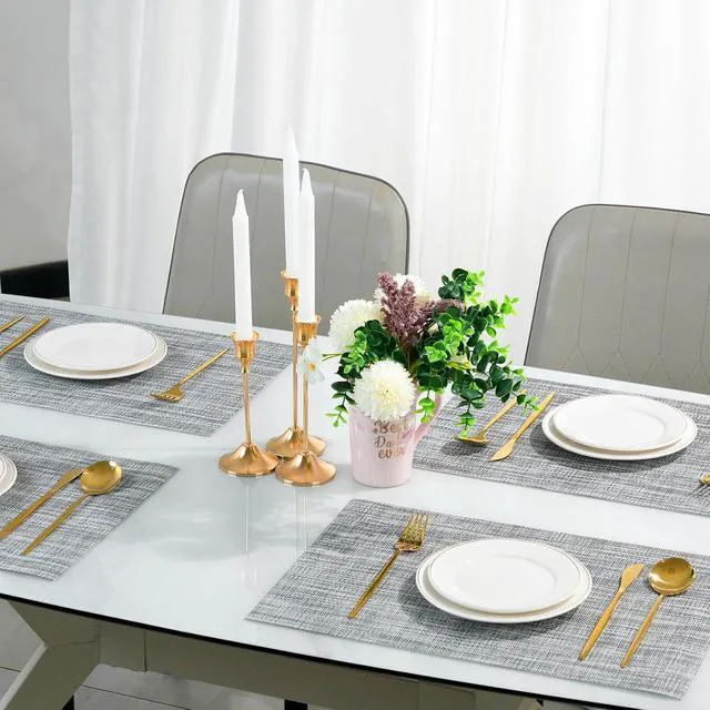 Alt view image 5 of 7 - Placemats Set of 6Non-Slip PVC Weave Table Mats Easy to CleanHeat Resistant Place Mats for Kitchen Dining Table Decoration Indoor OutdoorGray