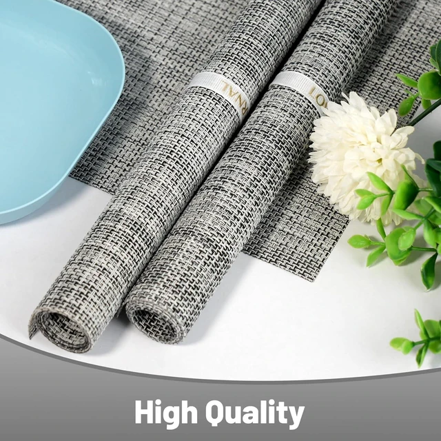 Alt view image 6 of 7 - Placemats Set of 6Non-Slip PVC Weave Table Mats Easy to CleanHeat Resistant Place Mats for Kitchen Dining Table Decoration Indoor OutdoorGray