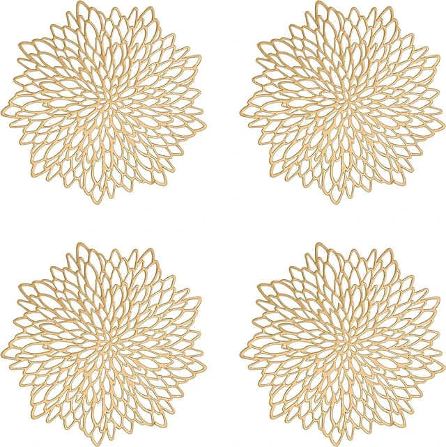 Main image of Set of 4 Gold Round Placemats, PVC Vinyl, 15 inch