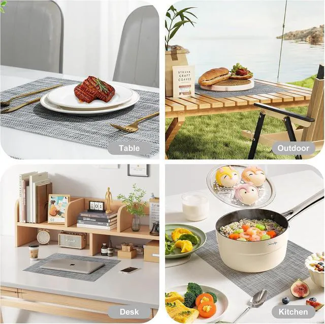 Alt view image 7 of 7 - Placemats Set of 6Non-Slip PVC Weave Table Mats Easy to CleanHeat Resistant Place Mats for Kitchen Dining Table Decoration Indoor OutdoorGray