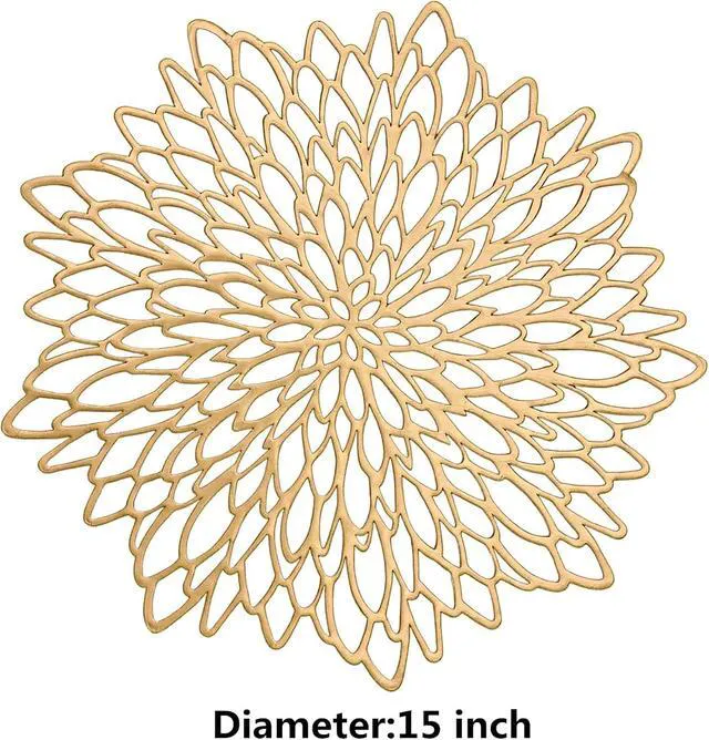 Alt view image 2 of 7 - Set of 4 Gold Round Placemats, PVC Vinyl, 15 inch