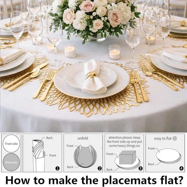 Alt view image 3 of 7 - Set of 4 Gold Round Placemats, PVC Vinyl, 15 inch