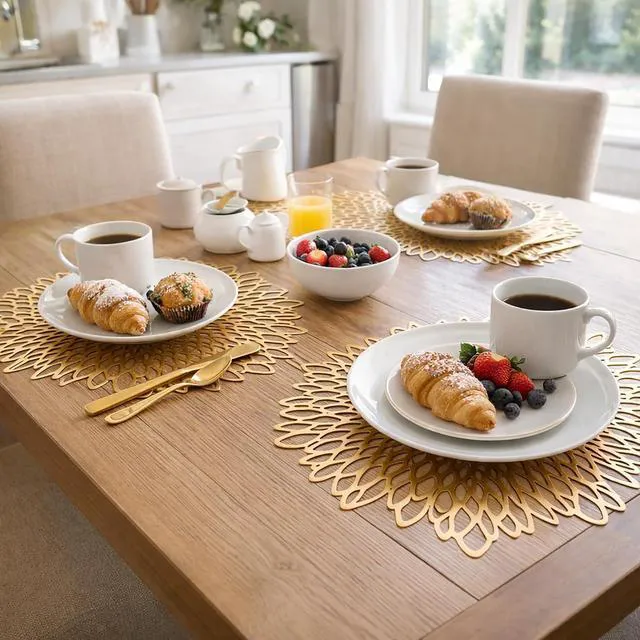Alt view image 4 of 7 - Set of 4 Gold Round Placemats, PVC Vinyl, 15 inch