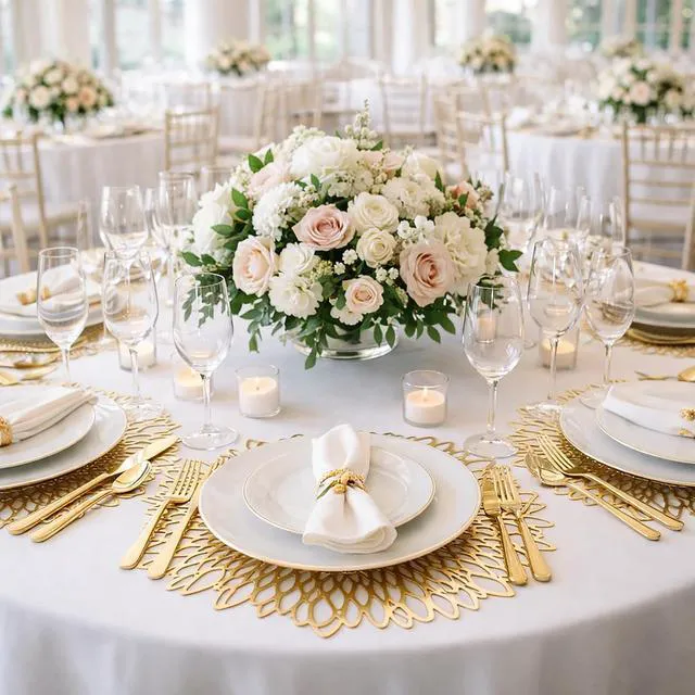 Alt view image 5 of 7 - Set of 4 Gold Round Placemats, PVC Vinyl, 15 inch