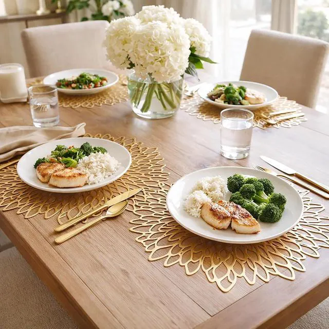 Alt view image 6 of 7 - Set of 4 Gold Round Placemats, PVC Vinyl, 15 inch