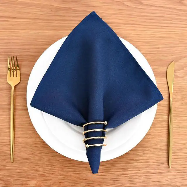 Alt view image 2 of 7 - Set of 4 Navy Blue Cloth Napkins 17 x 17 Inches Solid Washable Polyester Dinner Napkins with Hemmed Edges for Dinners Parties Weddings Banquets Events Table Decoration