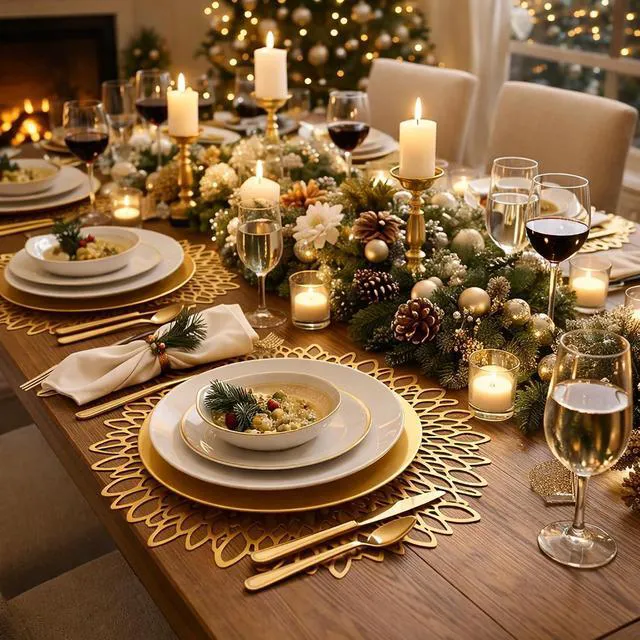 Alt view image 7 of 7 - Set of 4 Gold Round Placemats, PVC Vinyl, 15 inch