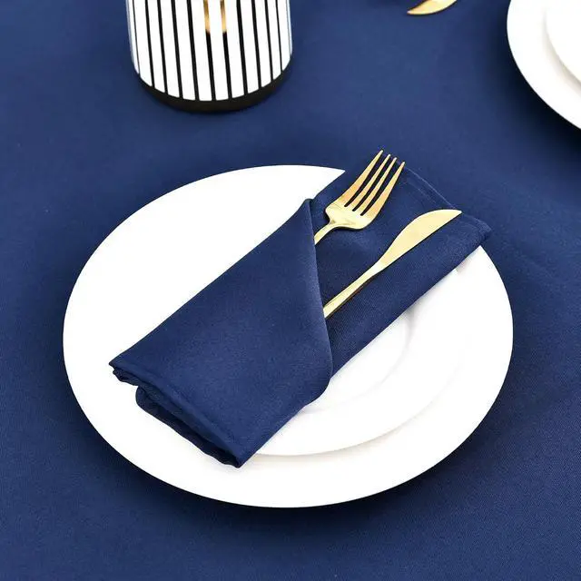 Alt view image 3 of 7 - Set of 4 Navy Blue Cloth Napkins 17 x 17 Inches Solid Washable Polyester Dinner Napkins with Hemmed Edges for Dinners Parties Weddings Banquets Events Table Decoration