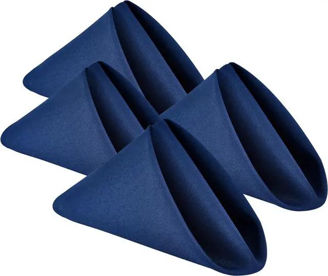 Main image of Set of 4 Navy Blue Cloth Napkins 17 x 17 Inches Solid Washable Polyester Dinner Napkins with Hemmed Edges for Dinners Parties Weddings Banquets Events Table Decoration