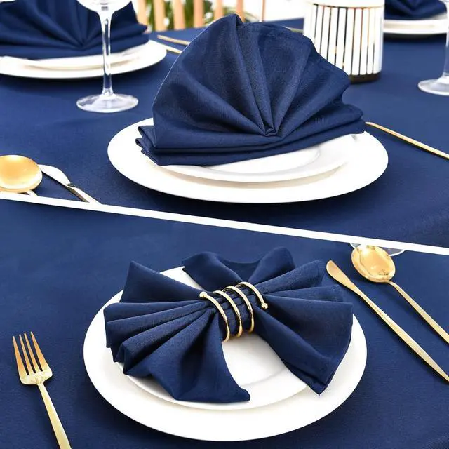 Alt view image 4 of 7 - Set of 4 Navy Blue Cloth Napkins 17 x 17 Inches Solid Washable Polyester Dinner Napkins with Hemmed Edges for Dinners Parties Weddings Banquets Events Table Decoration