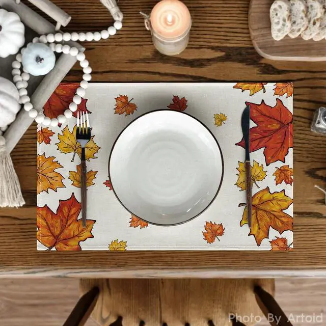 Alt view image 2 of 6 - Maple Leaves Fall Placemats Set of 4-12 x 18 Inch
