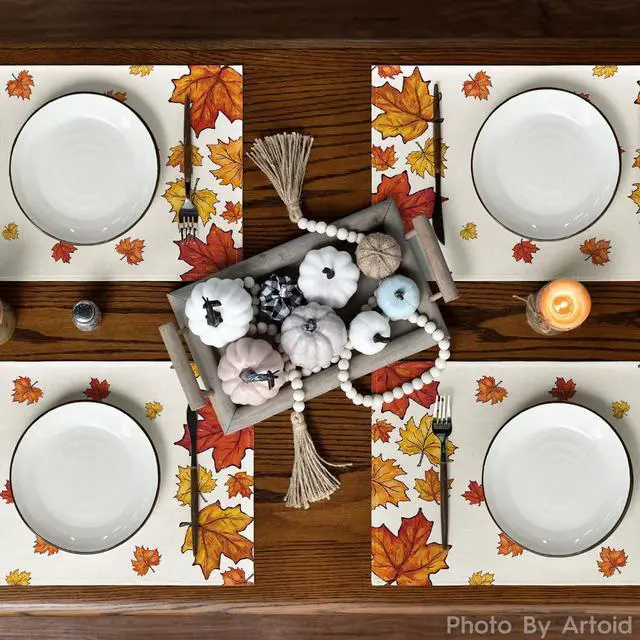 Alt view image 3 of 6 - Maple Leaves Fall Placemats Set of 4-12 x 18 Inch