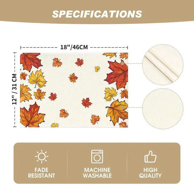 Alt view image 5 of 6 - Maple Leaves Fall Placemats Set of 4-12 x 18 Inch