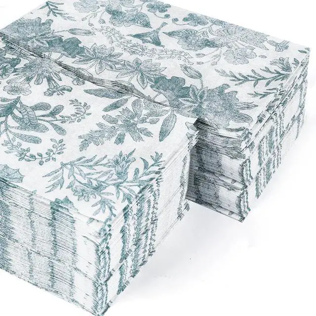 Alt view image 7 of 7 - 100 pack Floral Disposable Bathroom NapkinsPaper Napkins Decorativepaper hand towels for bathroomDessert Napkins Folded 7.8 x 4.3 Inches Disposable Napkins for Dinner Baby Shower