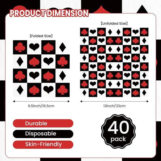 Alt view image 2 of 7 - 50PCS Casina Poker Party Napkins - Las Vegas Paper Napkins Bridge Beverage Napkins Folded 6.5 x 6.5 Inches Cocktail Napkins Disposable Paper Napkins for Casina Poker Theme Birthday Party Supplies
