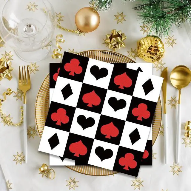 Alt view image 4 of 7 - 50PCS Casina Poker Party Napkins - Las Vegas Paper Napkins Bridge Beverage Napkins Folded 6.5 x 6.5 Inches Cocktail Napkins Disposable Paper Napkins for Casina Poker Theme Birthday Party Supplies