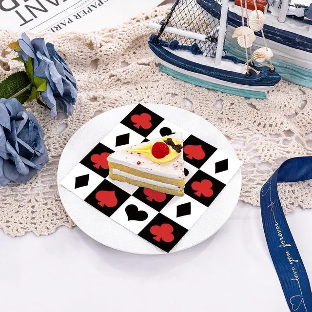Alt view image 6 of 7 - 50PCS Casina Poker Party Napkins - Las Vegas Paper Napkins Bridge Beverage Napkins Folded 6.5 x 6.5 Inches Cocktail Napkins Disposable Paper Napkins for Casina Poker Theme Birthday Party Supplies